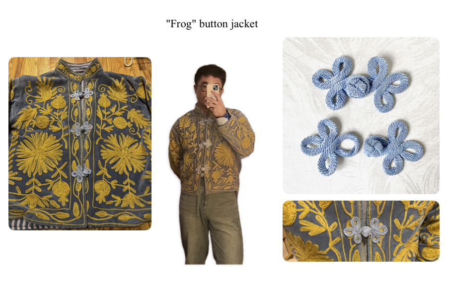 Embroidered jacket with custom Chinese frog button closures